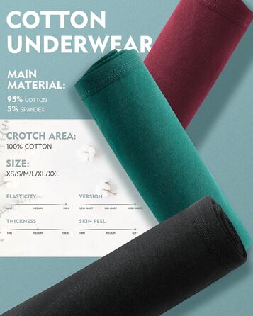 Танстік (TANSTC) труси жіночі 5 шт. бавовна, висока талія, дихаючі, м'які, XXL, червоний+синій+зелений+сірий+чорний