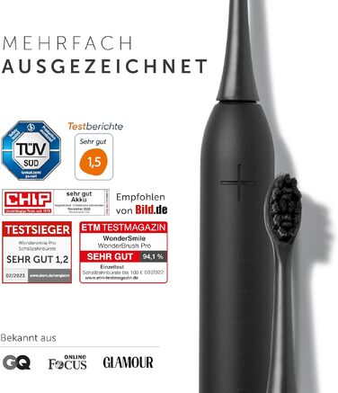 Електрична зубна щітка WonderSmile Schallzahnbürste Pro IPX8, 4 режими роботи, з зарядною станцією та смарт-насадкою, Ultimate Black