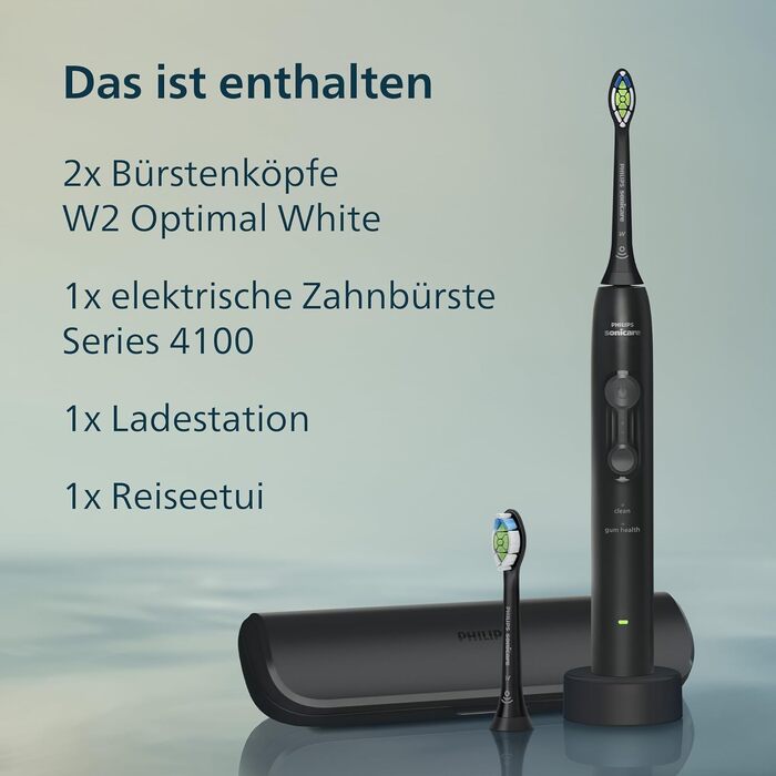 Електрична сонічна зубна щітка Philips Sonicare Series 4100 з датчиком тиску, 4 режимами очищення та дорожнім футляром, чорна, HX4044/52