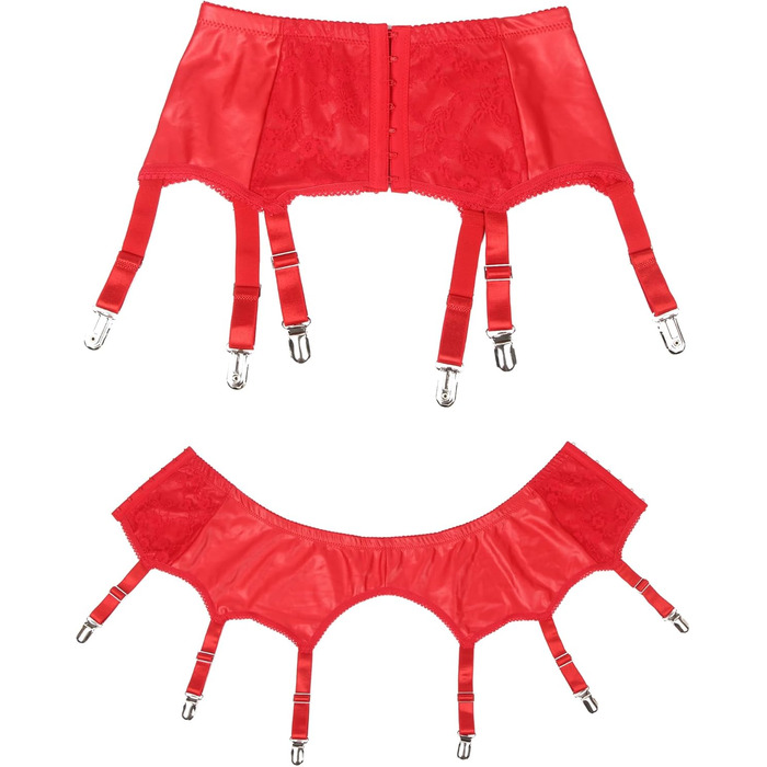 Смугастий пояс-смугастий з високою талією, великий розмір, мереживний пояс з шнурками та 6 металевими затискачами для стегон, червоний (без панчіх) L