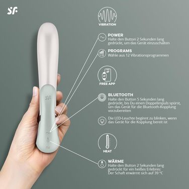 Satisfyer Heat Wave Connect - вібратор для жінок з підключенням Bluetooth | Зігріваючий вібратор з функцією нагріву та керуванням через додаток | Медичний силікон, 20 см | Mint