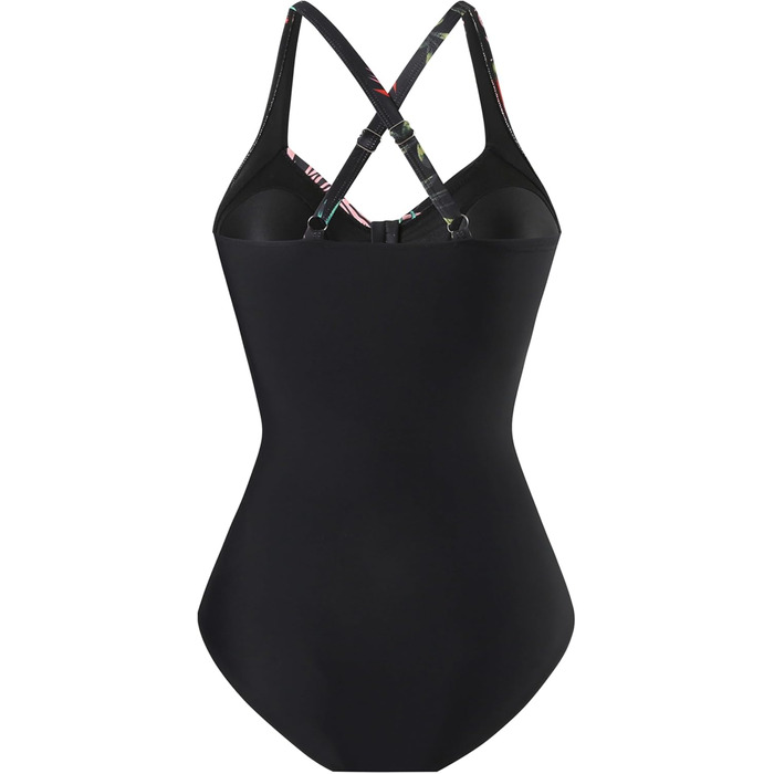 Купальник жіночий Laorchid Monokini з високою талією, корегуючий, з V-подібним вирізом, чорний, з рослинним принтом