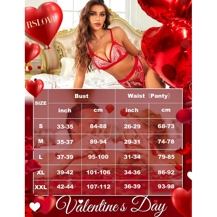 RSLOVE Комплект нижньої білизни Daen Dessous: мереживний тіло, стрінги та топ - чорний, червоний, білий (L, Red Remix White)