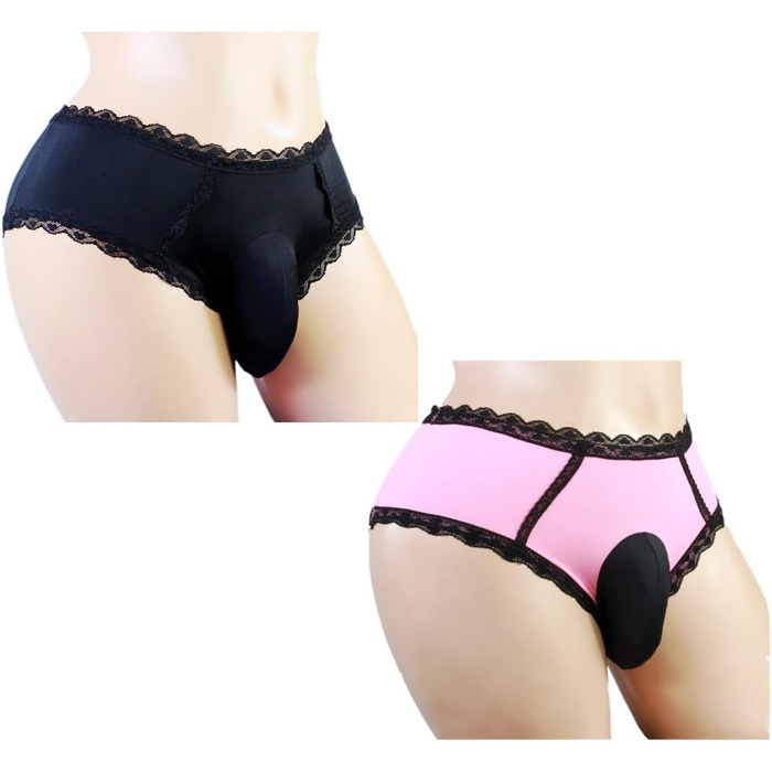 Шкарпетки-боксерки Aishani SISSY для чоловіків, гіпсі, мереживо, бікіні, труси, нижня білизна (2 шт., чорний, рожевий)