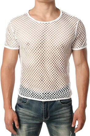 Чоловіча прозора футболка-майка з довгим рукавом для клубу та вечірки, біла (XXL)