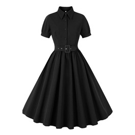 Сукня жіноча AXOE Rockabilly 50-х років вінтажна А-силуету з поясом та ґудзиками, чорна, розмір L