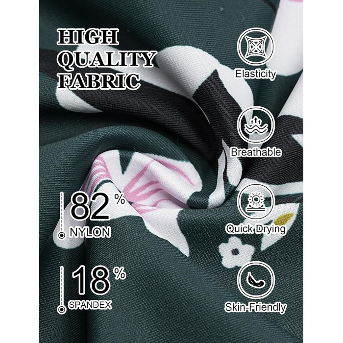 Світшот Badeanzug Damen: Одноцільний купальник з високою талією, Push Up, вінтажний, великі розміри, контроль живота, схуднення, пляжний, темно-зелений/рожевий з квітами