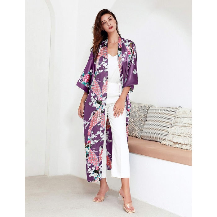 Халат жіночий довгий з атласу, квітковий принт, Babeyond, для дому та відпочинку