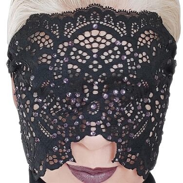 Ручна вишита мереживна маска на обличчя з камінням для жінок, чорна маска для маскараду, балу, карнавалу, весілля, бурлеску, косплею, Марді Гра (чорний колір з фіолетовим камінням)