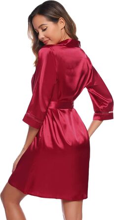 Сексуальний халат-кімоно Sykooria для жінок: короткий халат з V-подібним вирізом, пояс, комплект з двома штуками, білий (винний, XXL)