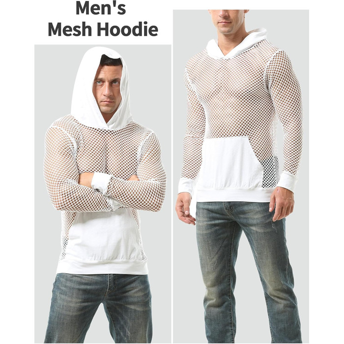 Чоловіча сітчаста сорочка AIEOE, прозора, для клубу, великий розмір XL, білий колір