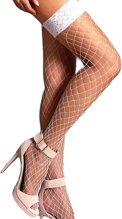 Мереживні панчохи Mila Marutti без шорсткості, довжиною до стегна, з силіконовою стрічкою, нейлон, XL, білі