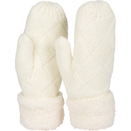 Жіночі в'язані рукавички-варежки styleBREAKER з ромбовим візерунком та флісовою підкладкою, кремово-білі