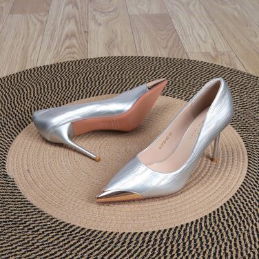Жіночі туфлі-човники на підборах Stiletto з металевим носком, сріблясті, PU шкіра, для вечірок та офісу, розмір 36 EU