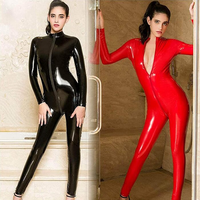 Латексний комбінезон WNRLL для жінок: чорний, з блискавкою, довгі рукави, Cosplay, M