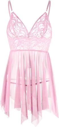 Сексуальна спідниця-комбінезон Dessous для жінок великих розмірів. Ефектна спідниця-комбінезон з V-подібним вирізом, мереживо, babydoll. Ідеальна для свята Валентина. (Рожевий, L)