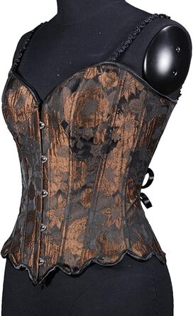 Жіноче корсетне бюстєль Overbust з бретелями, готичний стиль, корсет-топ, сексуальний корсет, карнавальний костюм, топ для корекції фігури (колір: коричневий, розмір: XS)