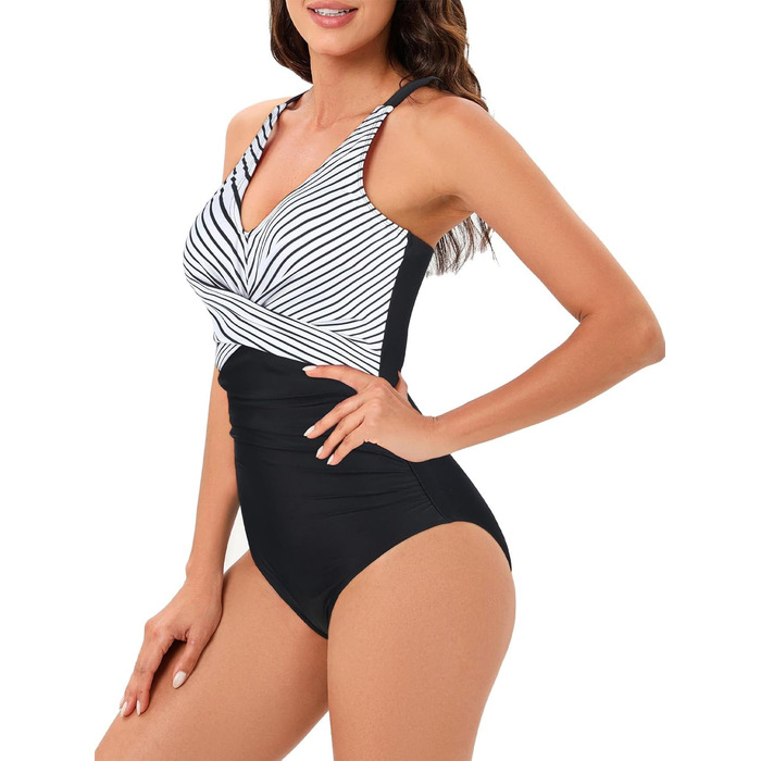 Спортивний купальник для жінок з животом, одноцільний, сексуальний, з пуш-ап, чорно-білий (38)