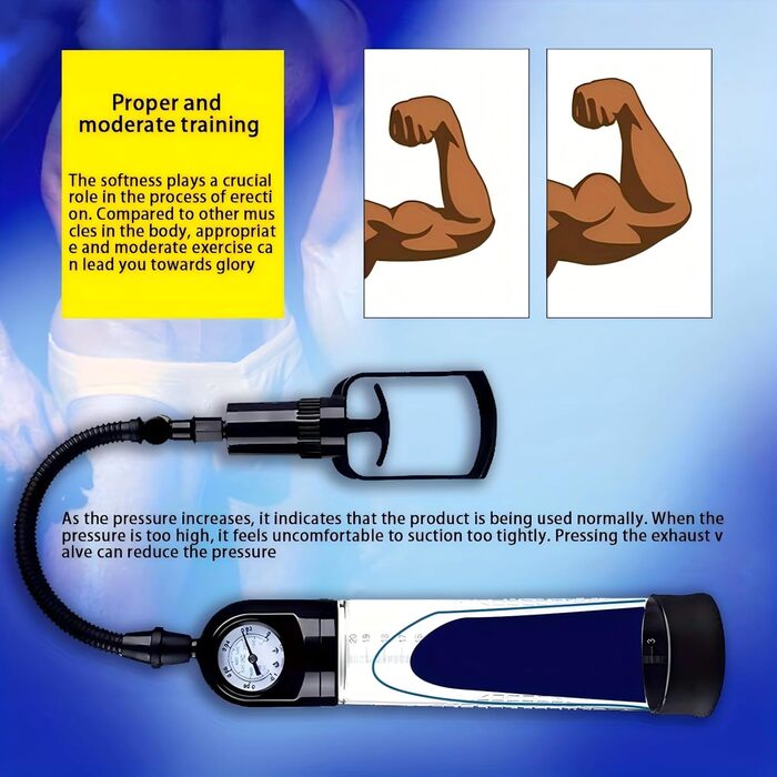 Ручний масажер для збільшення пеніса з силікону та 3 насадки. Масажер-накачувач з манометром та шкалою. Для чоловіків. (D,Positive)