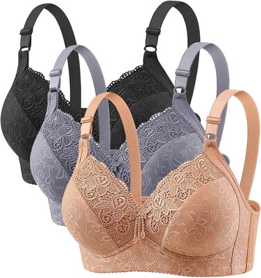 3 шт. Комплект жіночої бюстгальтера без кісточок Push Up для великих грудей. Зручний, м'який, класичний комплект бюстгальтерів (чорний+сірий+хакі), розмір 95C
