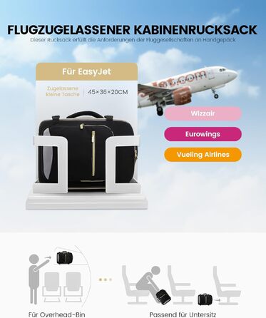 Дорожній рюкзак LOVEVOOK для ручної поклажі (40x30x20 см) для Ryanair, Wizz Air, Eurowings, сумка для ноутбука 13.3