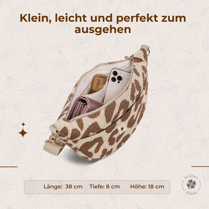 Жіноча сумка-кросбоді Teddy Moon Bag Small (мала), плюшева сумка через плече з кишенями та регульованим ременем, колір: леопард коричневий
