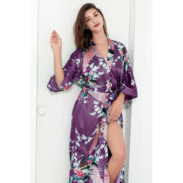 Халат жіночий довгий з атласу, квітковий принт, Babeyond, для дому та відпочинку