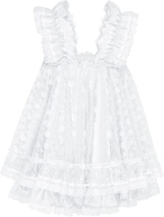 Нічна сорочка-бабідол Satini Dessous з рюшами та мереживом, Cosplay, XXL, білий колір