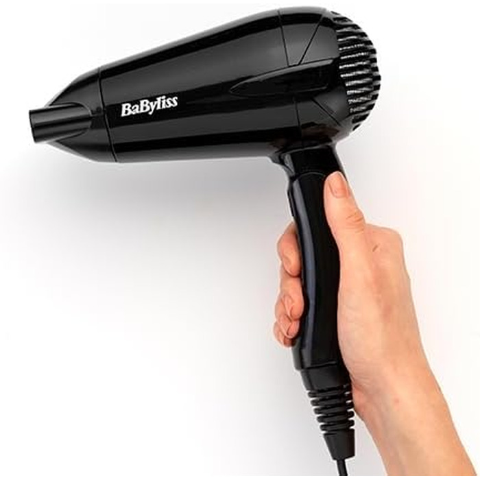 Складаний дорожній фен BaByliss Travel Folding 2000W з універсальною напругою, 2 режими температури та швидкості, чорний/помаранчевий, 5334E