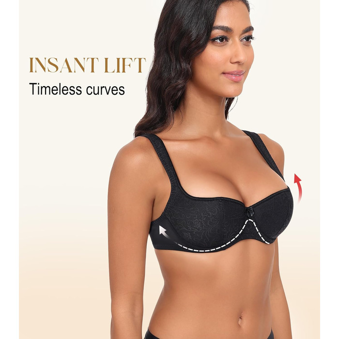 Дирндль бюстгальтер Lemorosy для жінок з кісточками, balconette, з м'якими широкими бретелями, чорний 85B