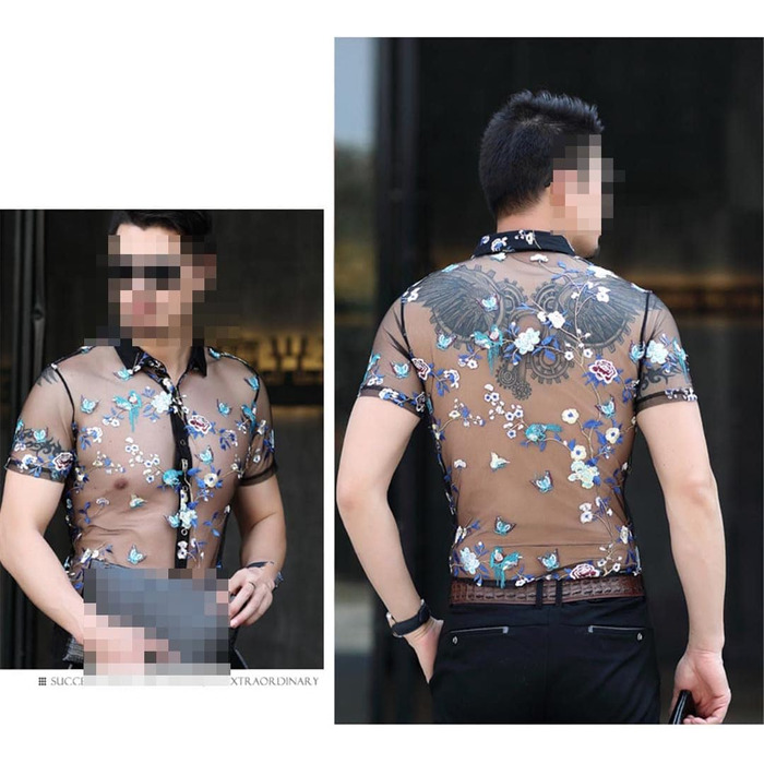 Чоловіча літня сорочка Deepsko з мереживом та квітковим візерунком, прозора, розмір EU S (50-65 кг)