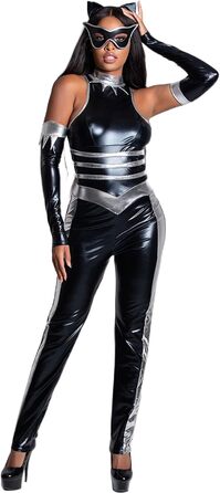 Латексний жіночий костюм-комбінезон з ефектом лаку. Чорний еротичний костюм для дорослих. Ідеально для Хелловіну та карнавалу.