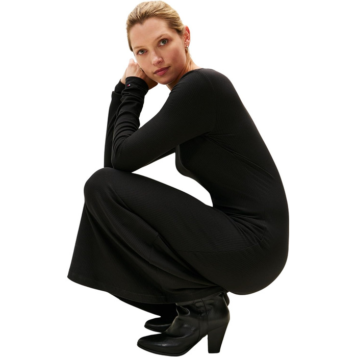Сукня облягаючого силуету Tommy Hilfiger Rib Flare Midi з U-подібним вирізом, чорна (L)