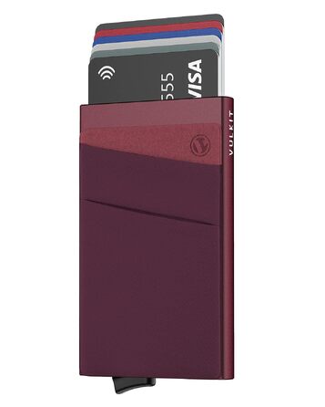 Чоловічий RFID/NFC картхолдер VULKIT — компактний шкіряний гаманець для 5-7 карток та купюр, колір винний
