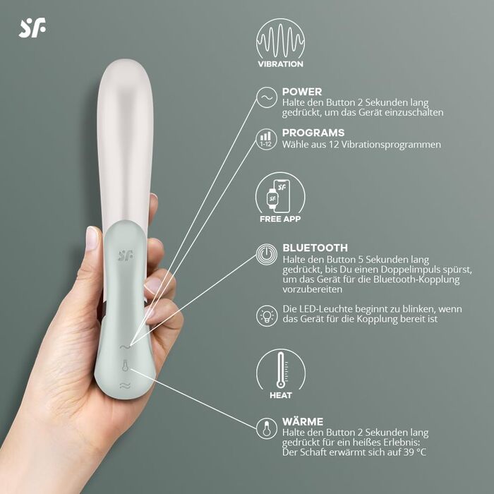 Satisfyer Heat Wave Connect - вібратор для жінок з підключенням Bluetooth | Зігріваючий вібратор з функцією нагріву та керуванням через додаток | Медичний силікон, 20 см | Mint