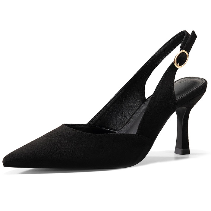 Жіночі туфлі-човники Coutgo з відкритим задником (Slingback), гострий носок, низький підбор Kitten Heel, чорні, розмір 38 EU