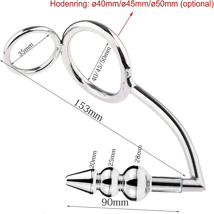 Сталевий подвійний кільце для статевих органів, кільце для яєчок, металевий гачковий кільце, анальний гачок з анальним плугом, кільце для статевих органів з анальним плугом, анальні кулі, розтягувач яєчок, сексуальна іграшка для чоловіків, пар, 40 мм