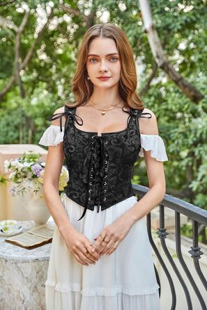 Корсет-жилет Steampunk SCARLET DARKNESS чорного кольору з мереживом, середньовічний стиль, розмір 38, жаккард