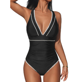 Купальник жіночий цілісний CUPSHE з V-подібним вирізом, чорний