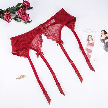 Сексуальний жіночий стрінг з мережива, пояс-стрінг з 4 ремінцями, металевий кліп для панчіх та спідньої білизни, чорний+білий+рожевий (червоний, S)