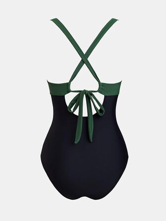 Купальник CUPSHE жіночий з плетінням, V-подібний виріз, декоративні вирізи, корегуючий, суцільний, чорний/леопард (M, темно-зелений/чорний)