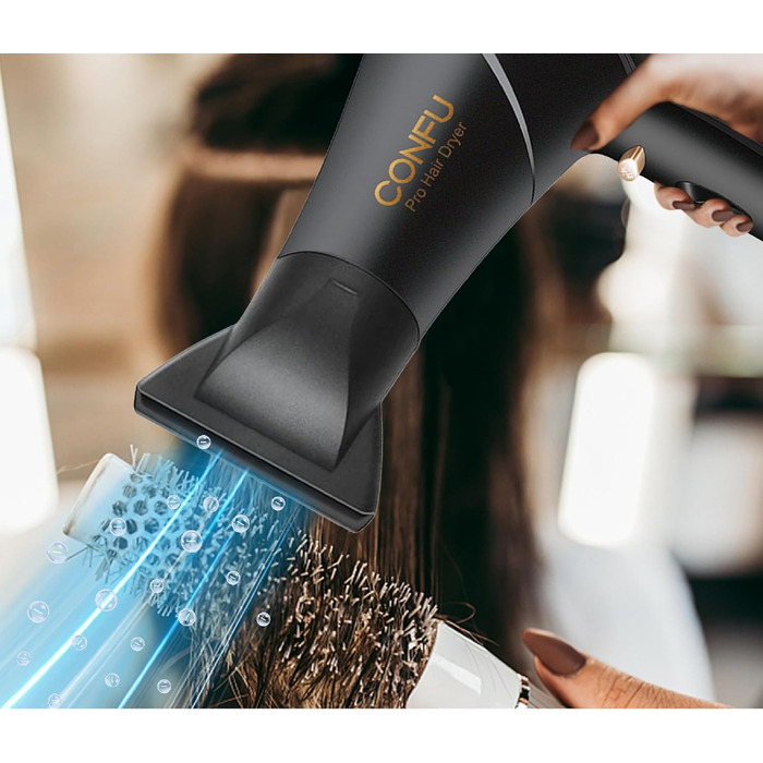 Професійний фен для волосся CONFU 2300W з іонною технологією, дифузором та вузьким соплом, AC-мотор, 3 температурні режими, 2 швидкості, 220V