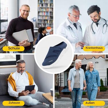 Чоловічі домашні капці-сліпери FitVille для літніх людей, екстра-широкі з липучкою, реабілітаційне взуття (розмір 49/50 EU, синій колір)
