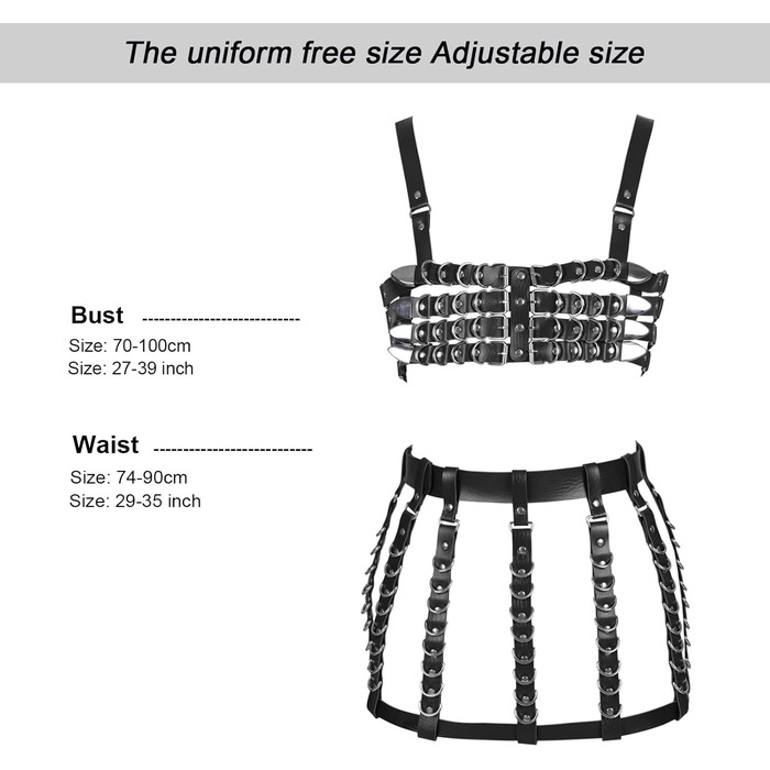 Корсет-гетри з шкіряним поясом для жінок та дівчат. Готичний аксесуар для вечірок, танців, готичного стилю (Чорний)