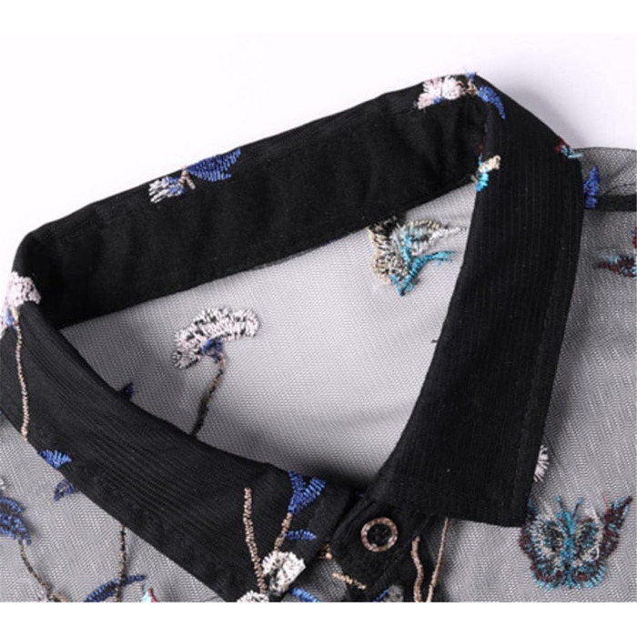 Чоловіча літня сорочка Deepsko з мереживом та квітковим візерунком, прозора, розмір EU S (50-65 кг)