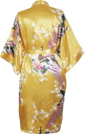 CCcollections Халат жіночий кімоно з легкого атласу з принтом павича, V-подібний виріз та 3/4 рукав (універсальний розмір, помаранчевий)
