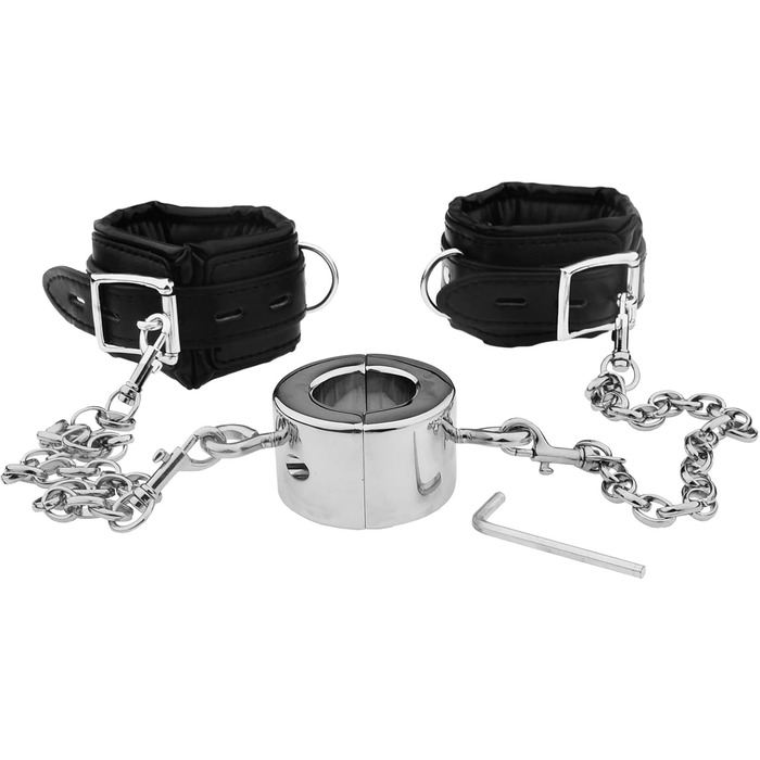 Металевий кільце для статевого члена з шкіряними наручниками, розтягувач яєчок, вага для яєчок, для чоловіків. Іграшки для дорослих, BDSM, Бондаж