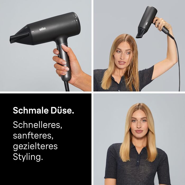 Фен для волосся Braun Haartrockner HD4.2 з дифузором та насадкою для стайлінгу, технологія Super IONTEC, 2100 Вт, 3 температури та 3 швидкості, чорно-сірий, BRHD425E