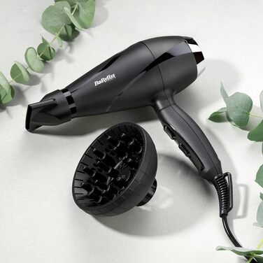 Фен для волосся BaByliss Shine Pro 2200 (6713DE) 2200Вт, іонізація, антифриз-ефект, з дифузором та концентратором, чорний, Made in Italy