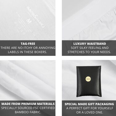 Боксерки чоловічі Hunter & Hawks 4 шт. у наборі, розмір S-6X, м'які, антибактеріальні, дихаючі, ідеальна посадка, Coo Dry Sips, мультипак (XXL, білий)